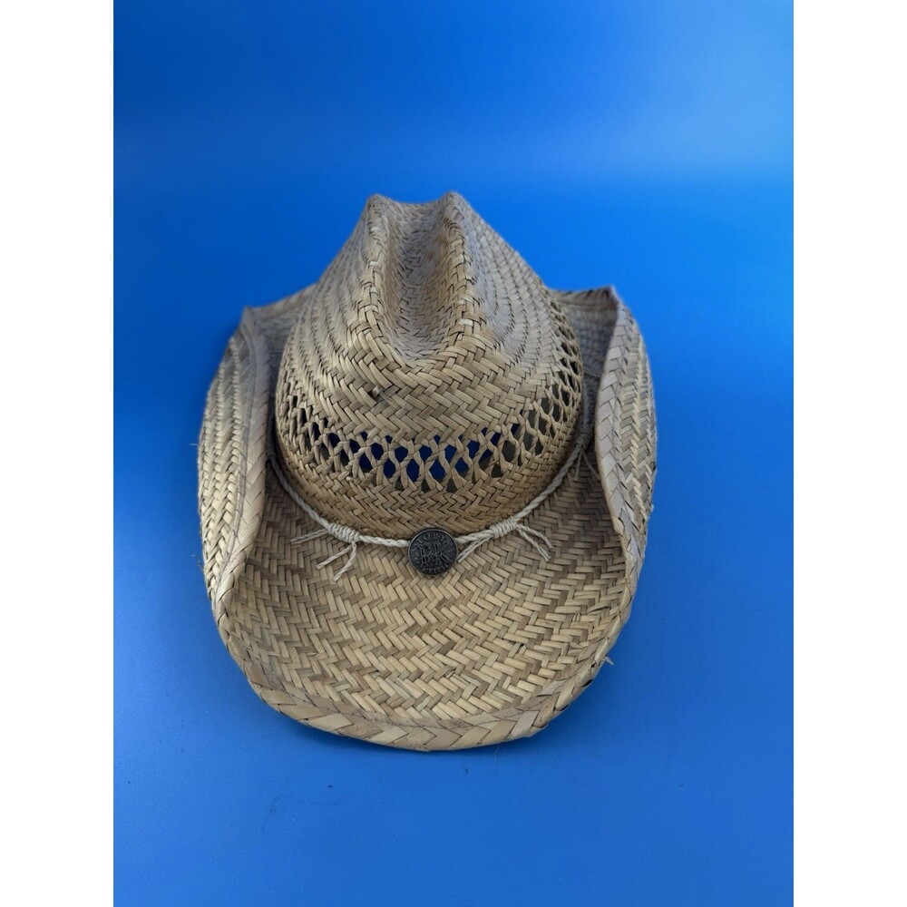 Toby Keith Brand Floppy Straw Cowboy Straw Hat Size L/XL Metal Medallion